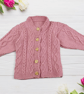 Hand Knitted Rose Pink Baby Cardigan with Cable Knit and Wooden Buttons - Image 3