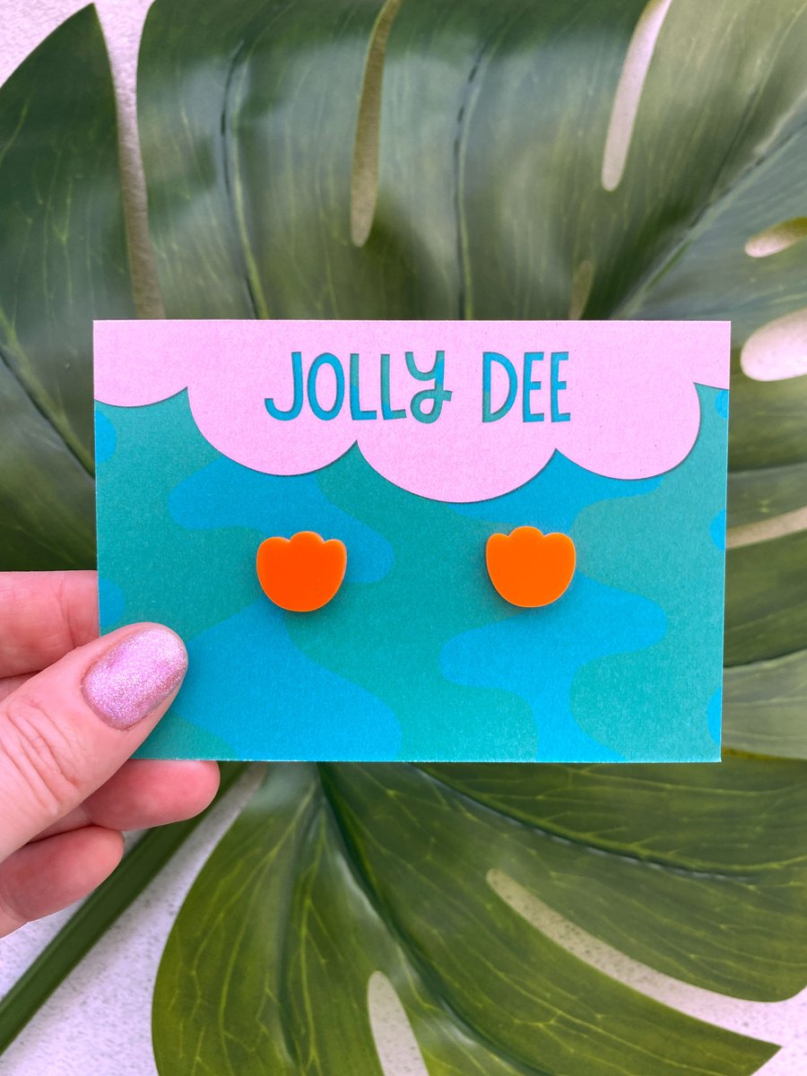 Orange flower colourful handmade stud earrings, floral earrings for plant mums