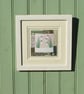 Framed snowdrop applique with vintage fabrics & very old mother of pearl buttons - Image 4