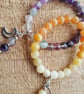 Handmade stretch ombre Amethyst and Fluorite beaded charm bracelet - Image 3