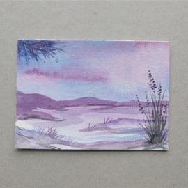 aceo atc original miniature art watercolour landscape ( ref F422.N8 )