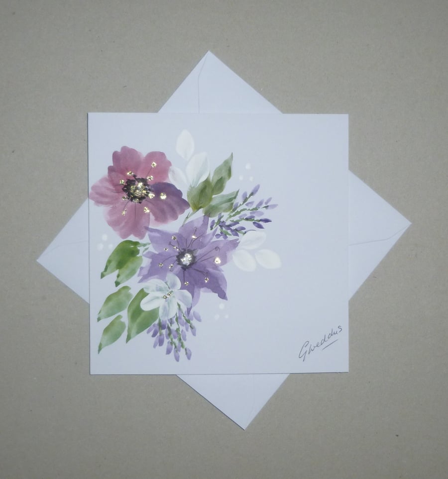 hand painted floral blank card ( ref FA 189 A5 )