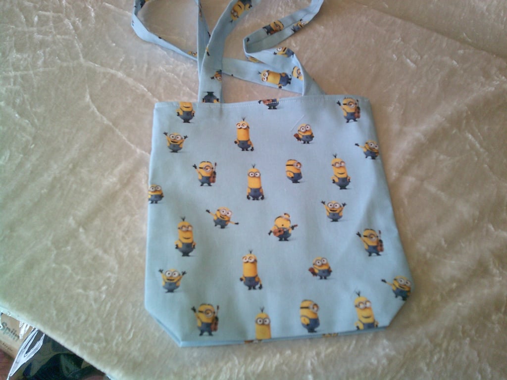 Fabric Shoulder with Minions on Pale Blue