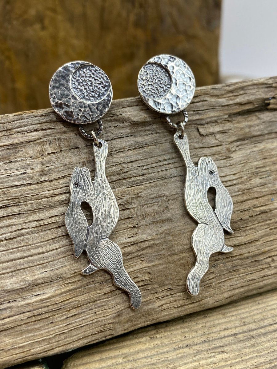 Hare and Moon Earrings (Stud tops)