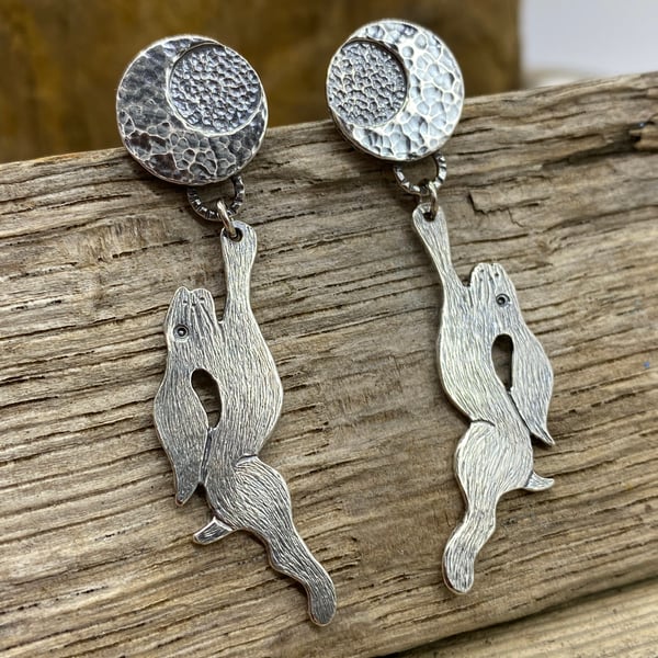 Hare and Moon Earrings (Stud tops)