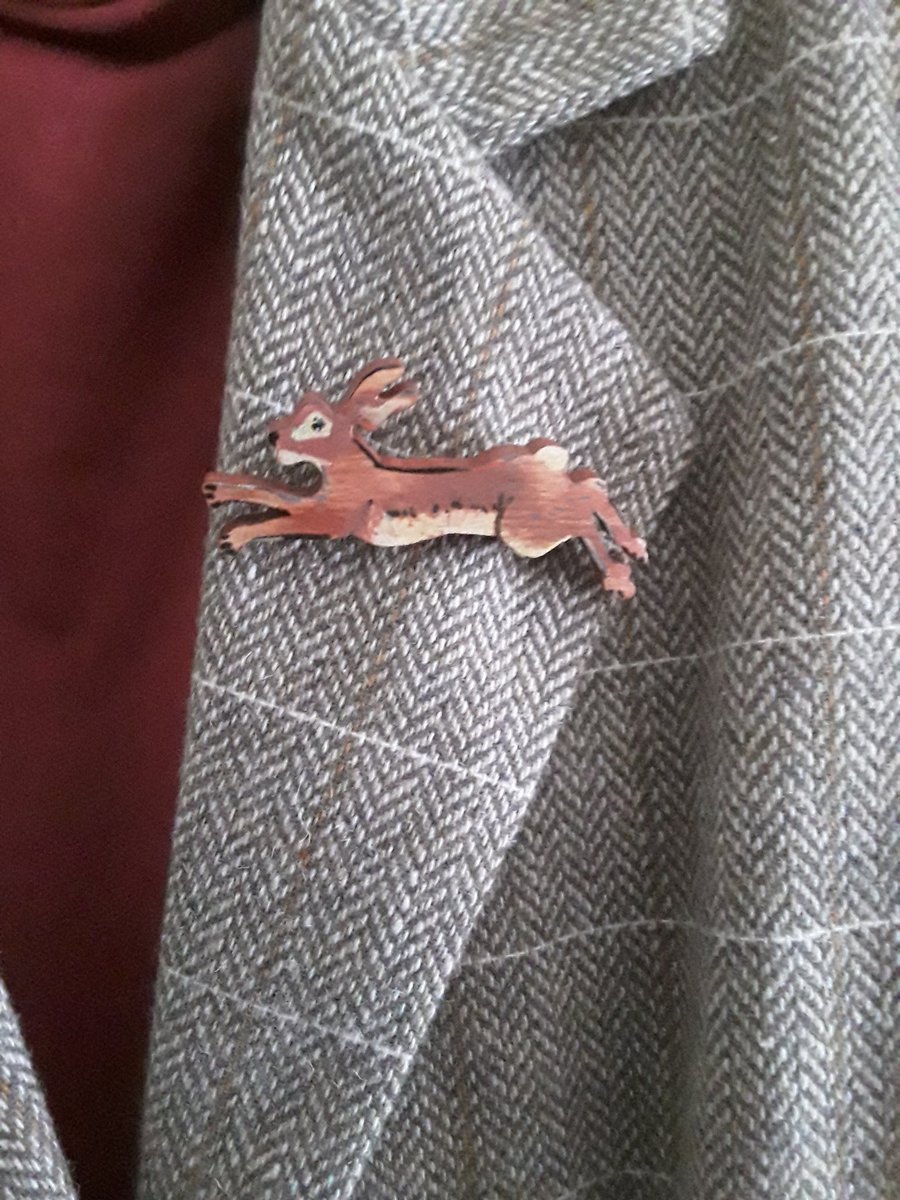 Handmade Wooden  Running  Hare  Brooch 