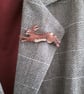 Handmade Wooden  Running  Hare  Brooch 