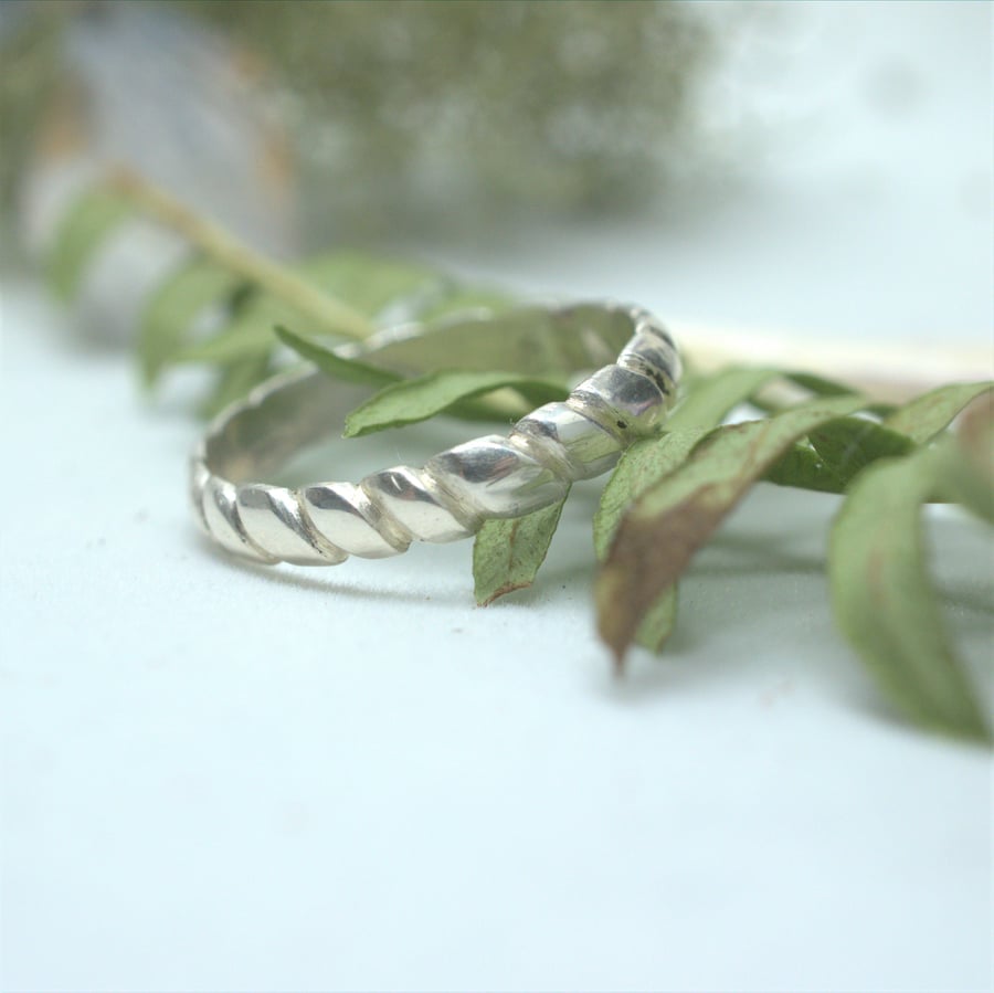 Hand Carved Eco Silver Rope Ring
