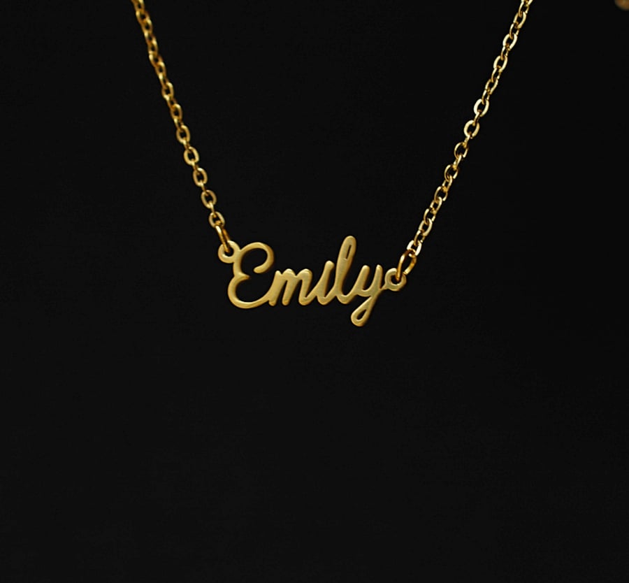 18k Gold plated Emily nameplate name pendant necklace, Emily name gift