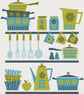 186C - Retro Kitchen Coffee Pot, Cups, Pots & Pans - Cool - Cross Stitch Pattern - Image 2