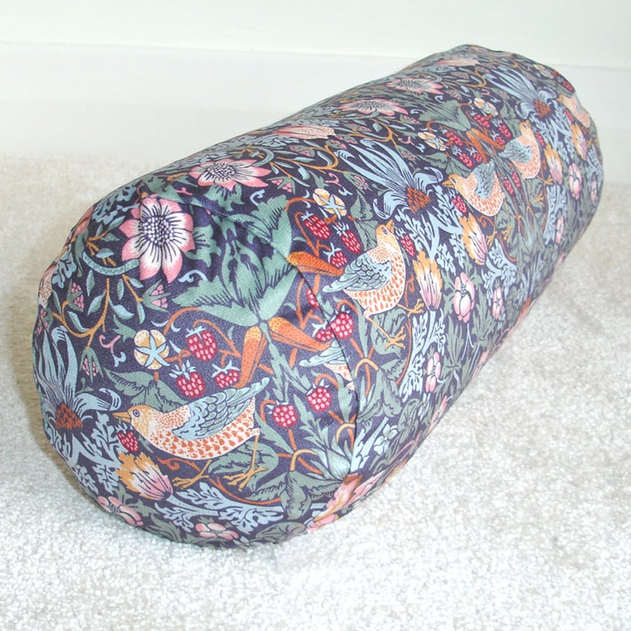 Velvet Bolster Cushion Cover William Morris Strawberry Thief Blue 6x16