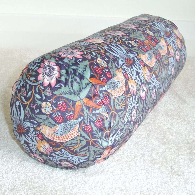 Velvet Bolster Cushion Cover William Morris Strawberry Thief Blue 6x16
