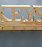 Wooden "KEYS" Wall-Mounted Key Rack – Pine with Brass Hooks