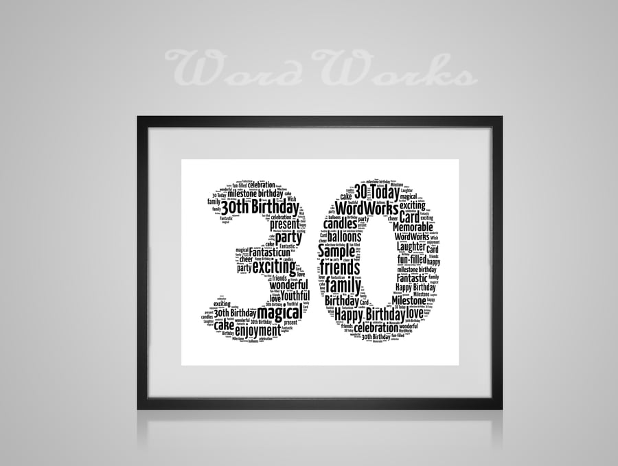 Personalised 30th Birthday Word Art Design Word Art