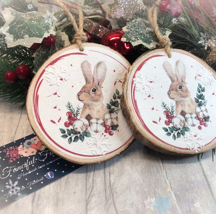 Christmas bunny rabbit rustic log slice Christm... - Folksy