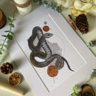 Giclee Print Snake Art on recyled book pages