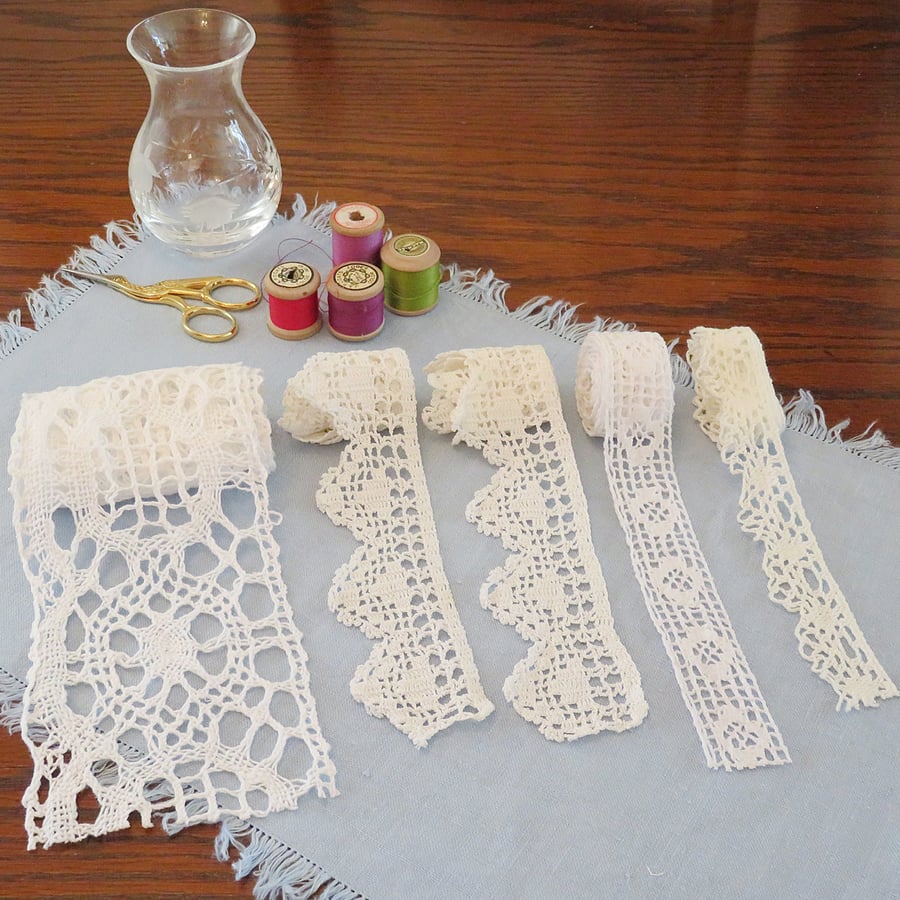 5 lengths of vintage lace