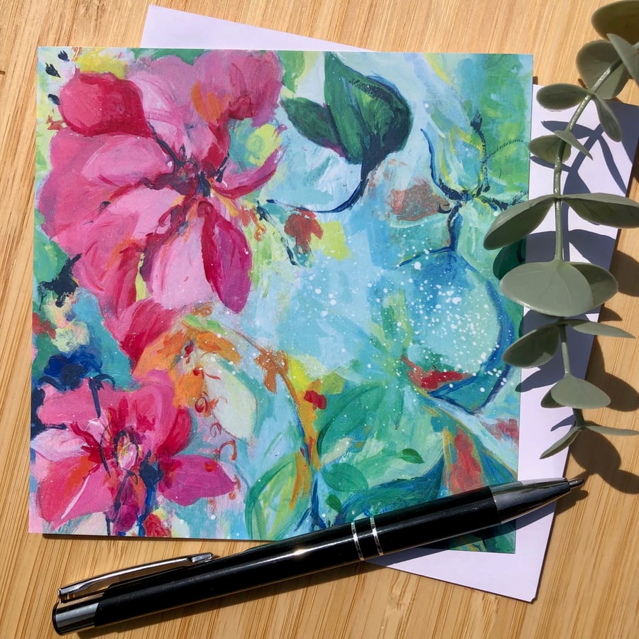 Pink Floral Greeting Card - Happy Days