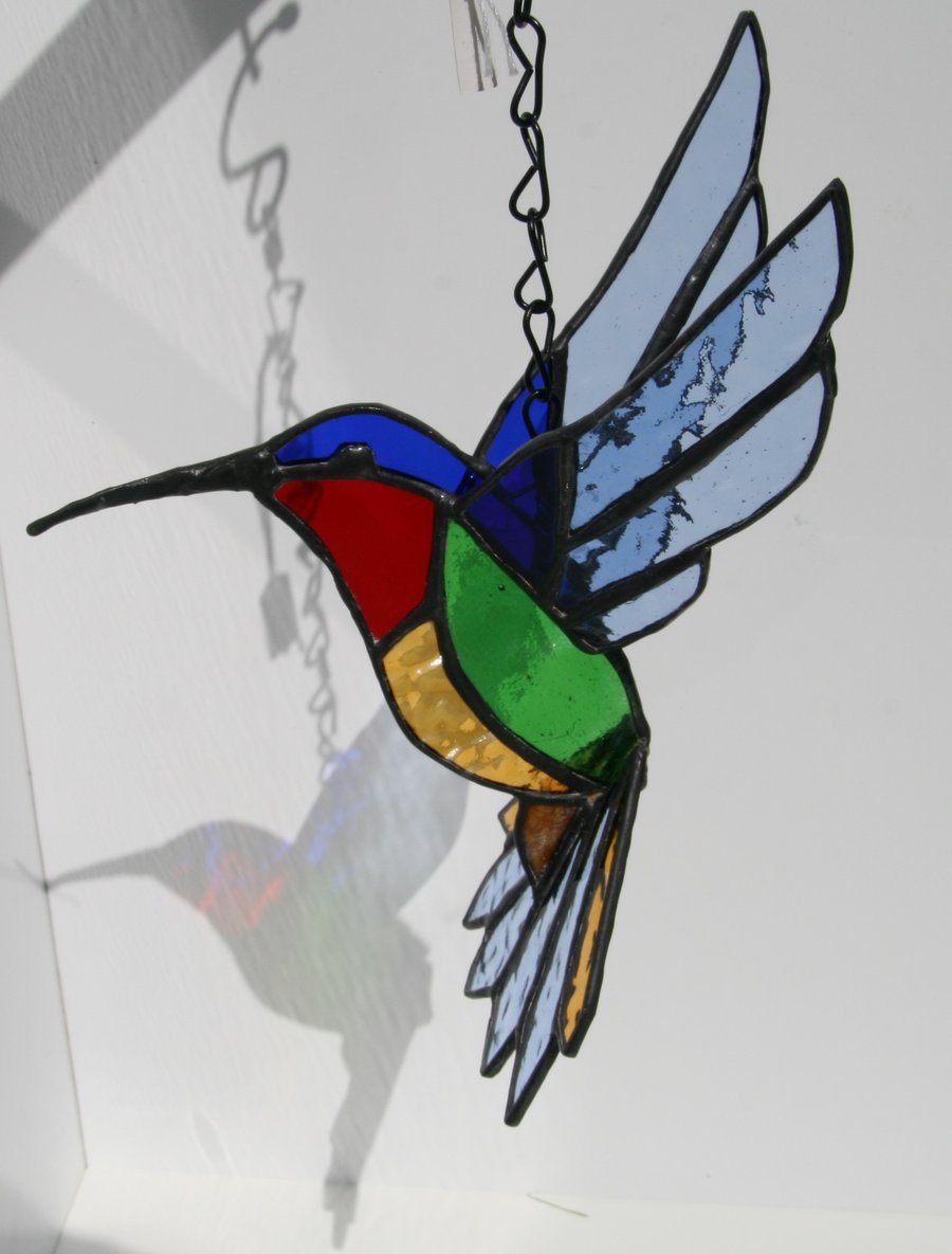 Stained glass sun catcher3D  colourful hummingbird  Handmade hanging decoration