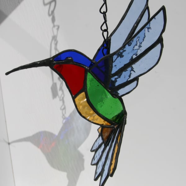 Stained glass sun catcher3D  colourful hummingbird  Handmade hanging decoration