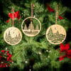 Winter Trees Christmas Tree Decorations. Set of 3 handcrafted bamboo ornaments.