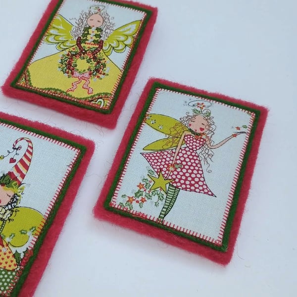 Christmas Brooch Festive Pixie - zero waste fabric with wool felt