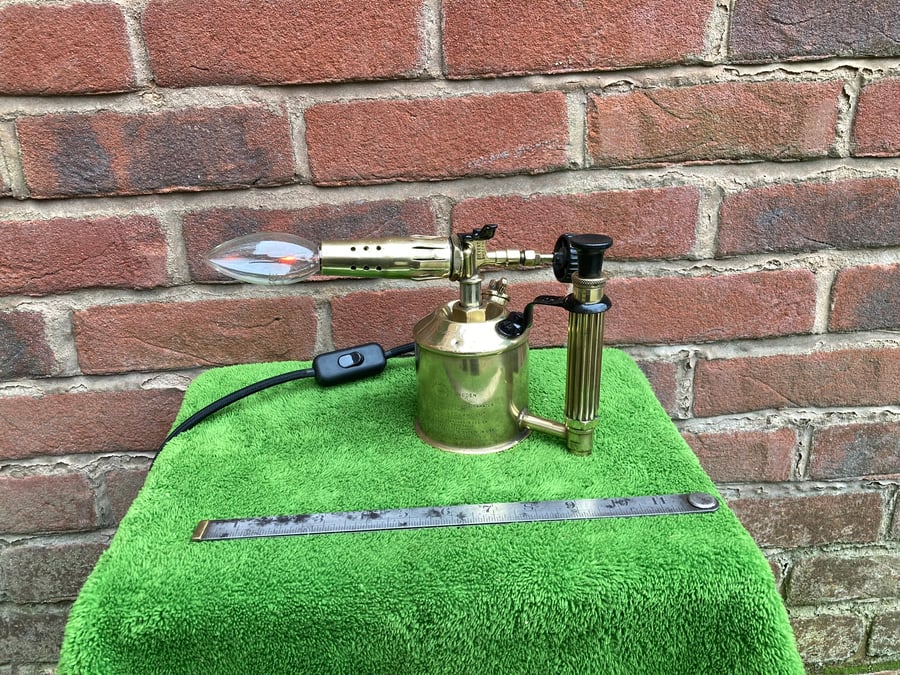 Decorative Brass Table Lamp, Upcycled Vintage Max Sievert Blowlamp
