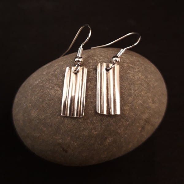 Silver Ridged Drop Earrings