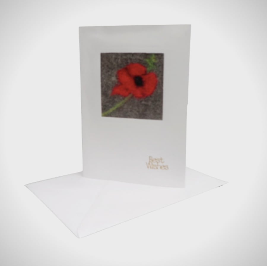 Greetings card, felted poppy design
