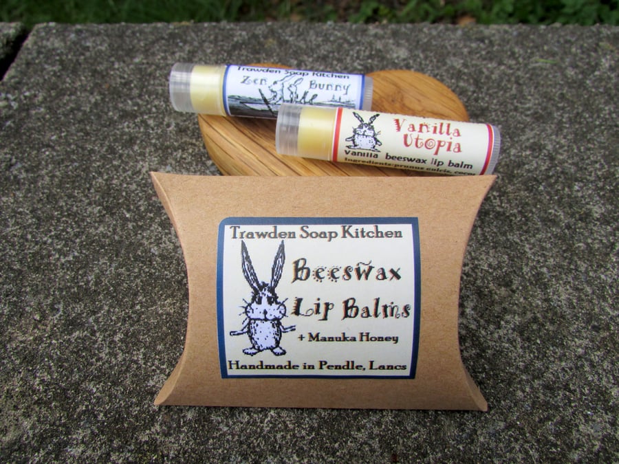 Gift Set of two beeswax and manuka lip balms - choice flavour selections