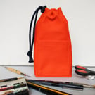 Orange Drawstring Pouch Bag with Pocket, for Phone, Artists & Makers Tools