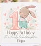 Personalised 1st Birthday Card, Cute Bunny Rabbit, First Birthday Card for Girl