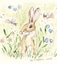 Original Ink and watercolour - Hare and Fairies - Minature Art