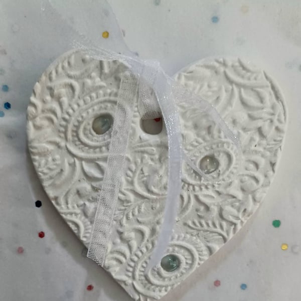 Handmade Embossed Clay Heart with Angel Aura Beads