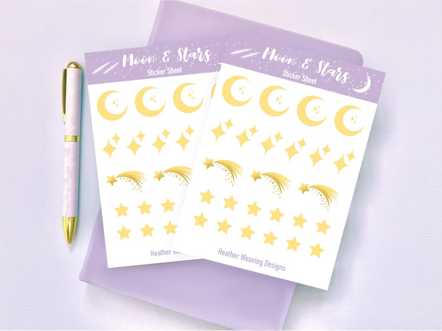 Moon And Stars Sticker Sheet, Celestial Stickers, Space Planner Stickers.