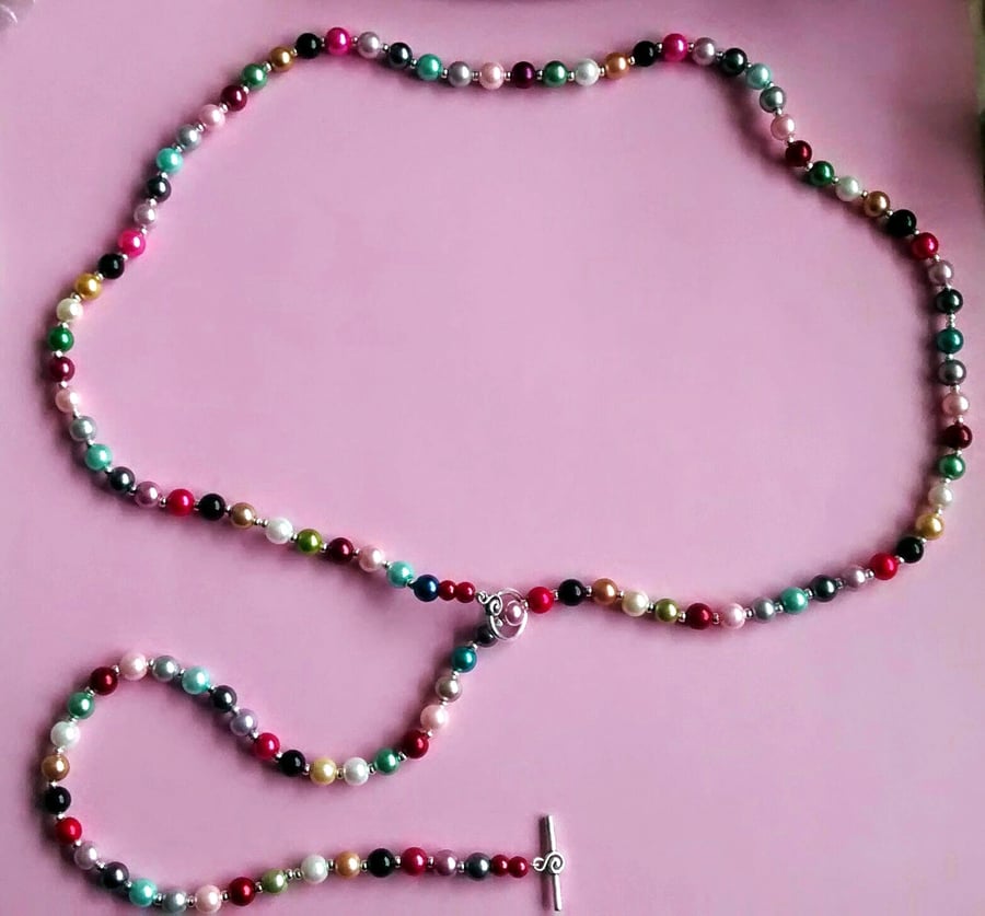 Long Multi-coloured Glass Pearl Necklace