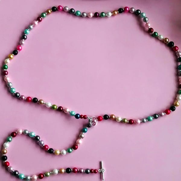 Long Multi-coloured Glass Pearl Necklace