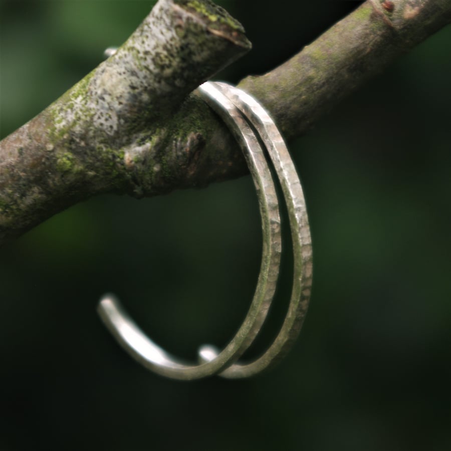Large Textured Silver Hoop Stud Earrings