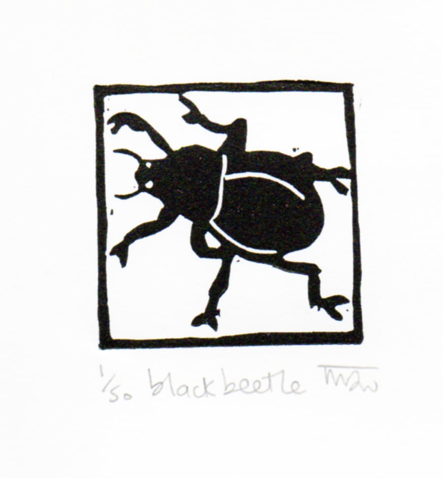 Black Beetle original lino print