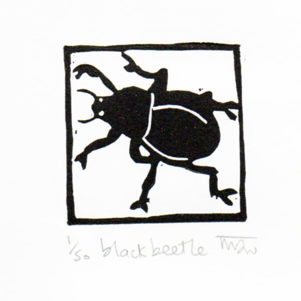 Black Beetle original lino print