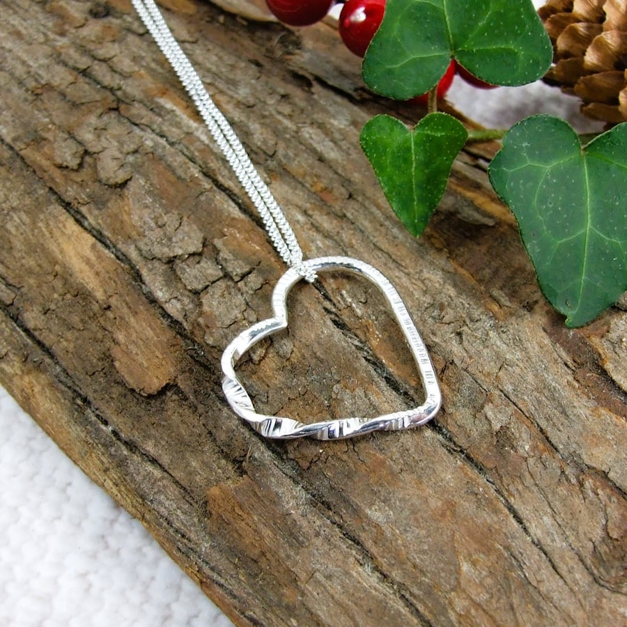 Textured Heart Necklace in Sterling Silver