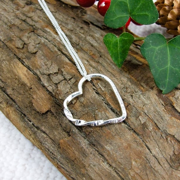 Textured Heart Necklace in Sterling Silver