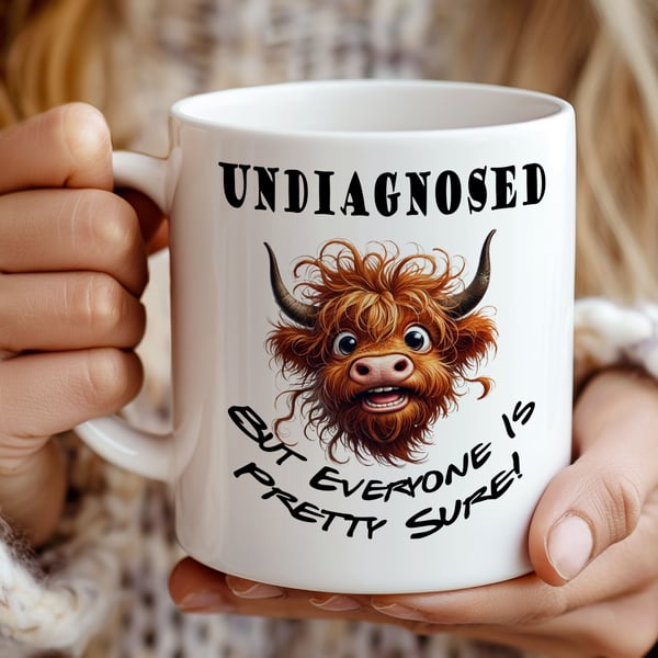 Funny ADHD Autism Meme Mug – Highland Cow Neurodivergent Mental Health Gift 