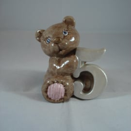 Ceramic Hand Painted Small Brown Bear Number Five Figurine Animal Ornament.
