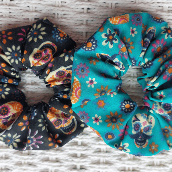 Day of Dead Hair Scrunchies Pack 2 Mixed 