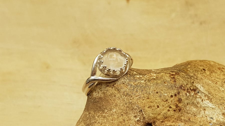 Adjustable Clear quartz ring. 925 sterling silver. April Birthstone