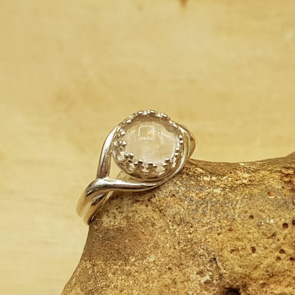 Adjustable Clear quartz ring. 925 sterling silver. April Birthstone