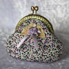 Floral Fabric Clasp Coin  Purse With Wicker Fan Decoration