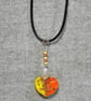 Orange and Yellow Glass Heart Pendant and Miracle Beads Short Rubber Necklace 