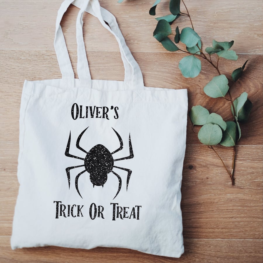 Personalised Trick Or Treat Halloween Glitter Iron On Name Label Heat transfer